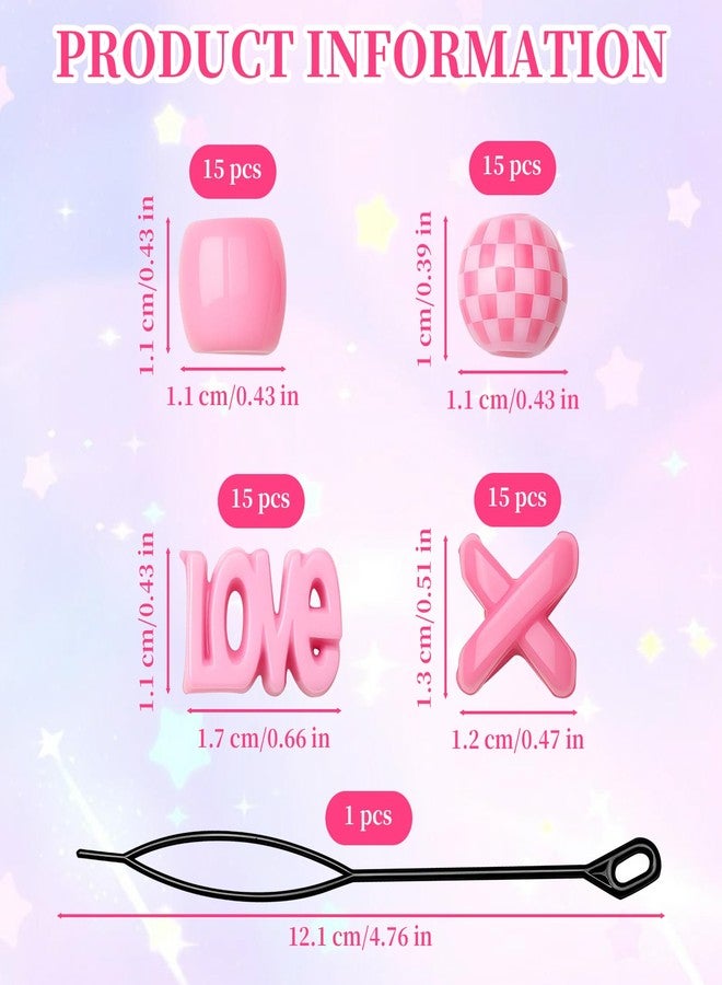 Pretwad 61 PCS Pink Hair Beads for Braids - Cute Heart & Round Shaped Dreadlock Jewelry Beads for Girls, Multi Shape Kids Braiding Hair Accessories and Loc Jewelry Decorations for Women and Girls - Image 2